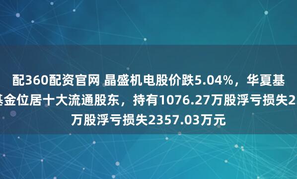 配360配资官网 晶盛机电股价跌5.04%,华夏基金旗下1只基金位居十大流通股东,持有1076.27万股浮亏损失2357.03万元