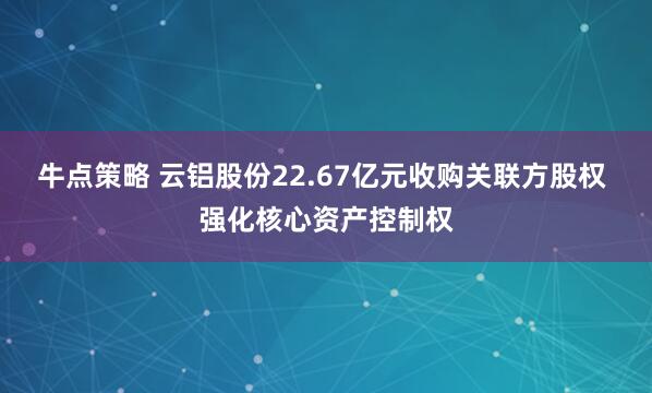 牛点策略 云铝股份22.67亿元收购关联方股权 强化核心资产控制权